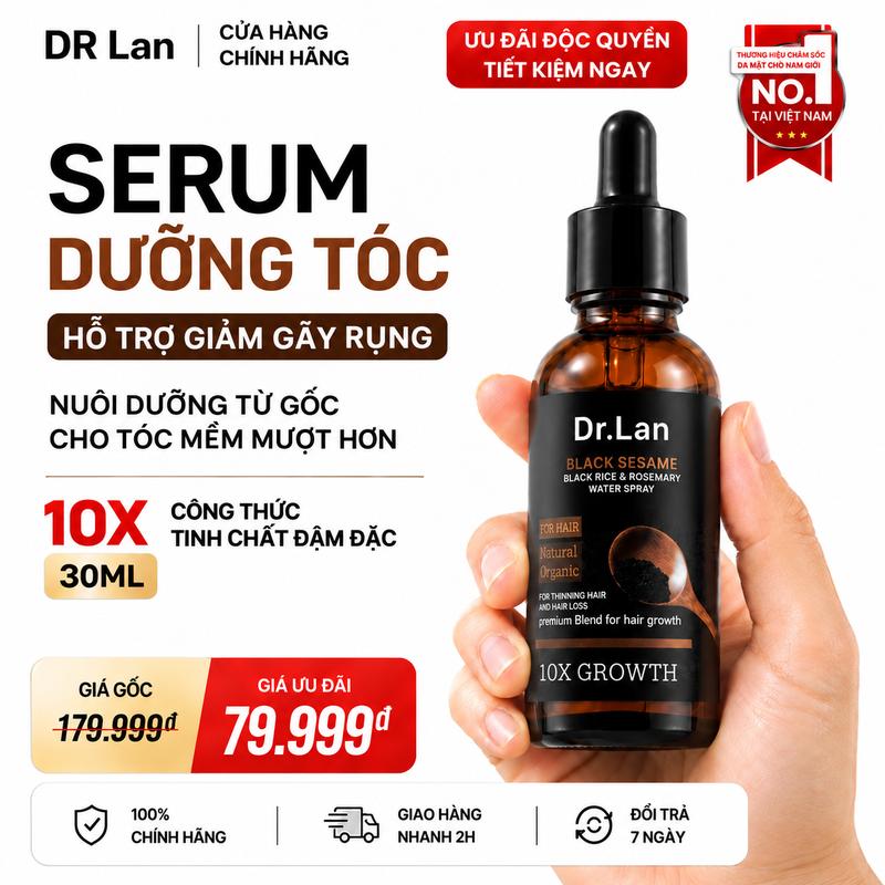 DRlan Serum Dưỡng Tóc Nhân Sâm Mè Đen Kích Thích Mọc Tóc, giúp tóc dày hơn và mọc nhanh hơn. Đây là sản phẩm ngăn ngừa rụng tóc phù hợp cho cả nam và nữ, chứa chiết xuất mè đen.
