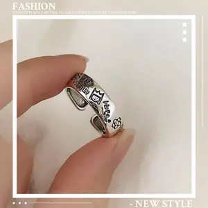 【lingerly】Cincin perak bunga kartun Korea cincin vintage cincin desain unisex Z