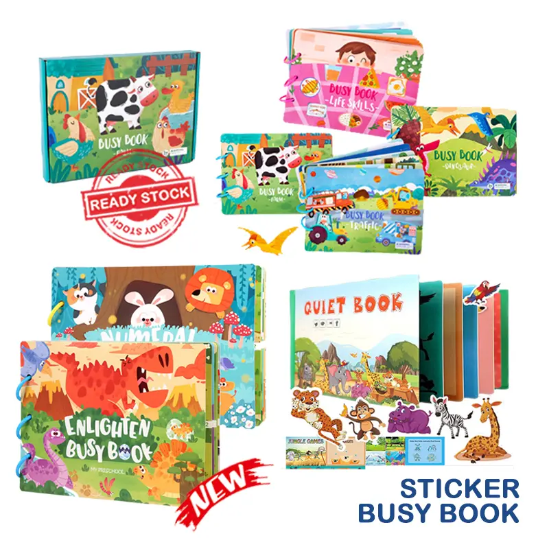 Interactive Busy Book Card Quiet Book With Velcro Montessori Early Learning Educational Sticker B.0.0.k Flash Card for Kid Pelekat Kad AC-195
