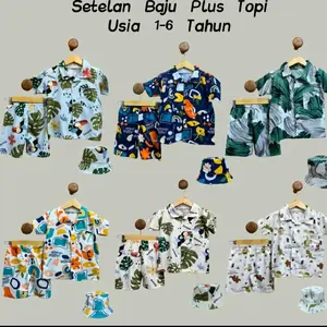 Setelan Baju Plus Topi Anak Laki-Laki & Perempuan Usia 1-6 Tahun