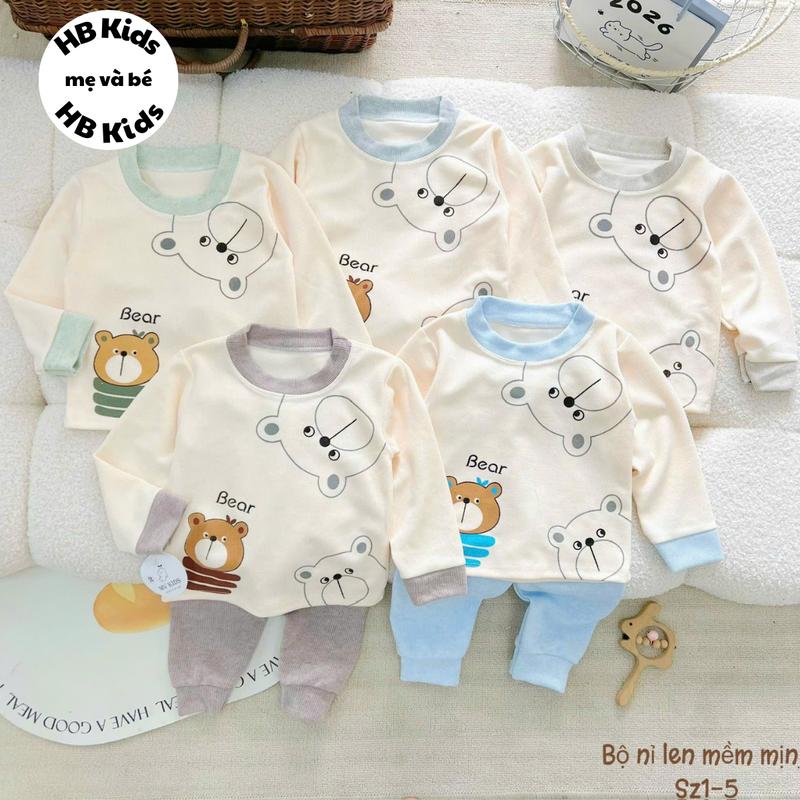   Nỉ Len  Combo3 Bộ Nỉ Len Thiết Kế Cổ Chui Ống Quần Áo Bo Viền Che Kín Cổ Cho Bé Vào Mùa Thu Đông Size3-13kg 