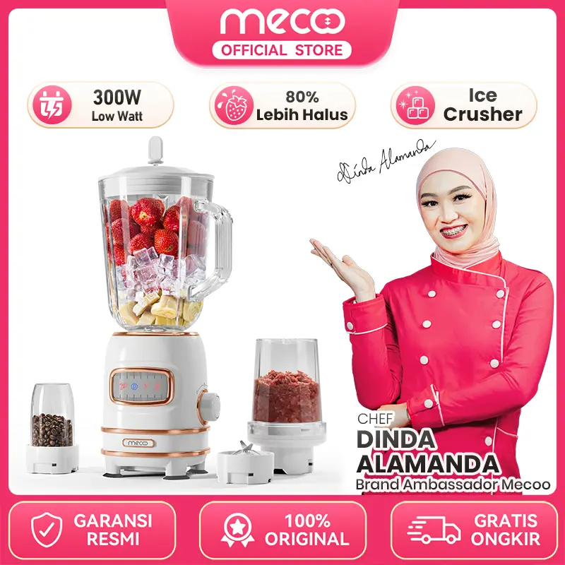Mecoo Most Aesthetic 4 in 1 Ice Crusher Blender Juicer 300 Low Watt BPA Free Antibacterial Odorless / Blender Daging / Baby Food Processor / Penggiling Daging / Chopper Daging / Kado Perni