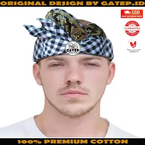 Udeng Bali Poleng Catur Kotak Kotak Lis Hitam Kombinasi Setengah Jadi - Ikat Kepala Bali - Peci Bali