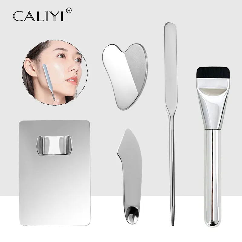 Makeup Foundation Brush Mixing Palette Stainless Steel Foundation Lipstick Eye Shadow Mixer Palette with Spatula Rod Color Stick Beauty Tools