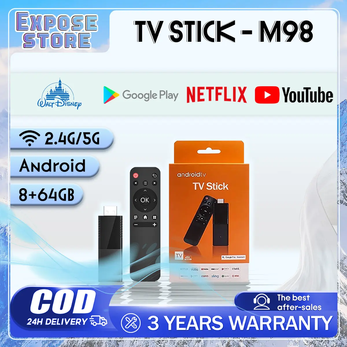 Bluetooth Android TV Box M98 TV Stick 4K with Android 11 System Built-in Netflix Turn TV into Smart TV with Google Assistant Connection Portable Manufacturer Warrenty