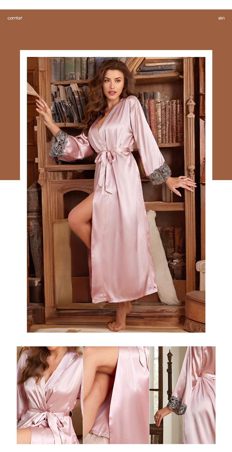 Product Introduction of Silk Pajamas for Ladies, Long-sleeved Nightgown, Bathrobe 3