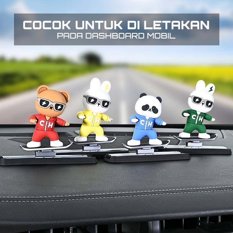 [ Car Zone Int ] Pajangan Dashboard Mobil Karakter Panda / Kelinci / Beruang Tatakan Geser Kiri-Kanan Hiasan Dekorasi Aksesoris Interior Mobil 6