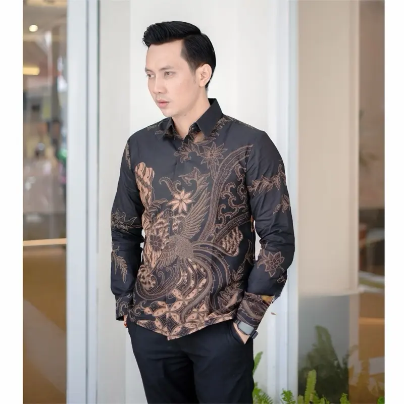 PEKSI HITAM Kemeja batik pria lengan panjang furing full katun slimfit Formal Tebal