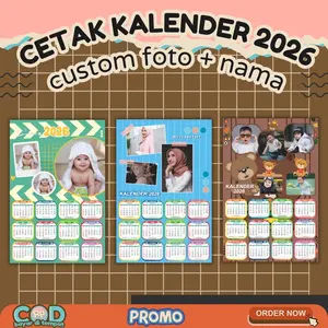 KALENDER 2026 CUSTOM FOTO SENDIRI UKURAN A3+ PART 3 Kertas AC 260 Full Warna Motif Bebas Isi Jumlah Foto Sesuai Desain Tahun 2026