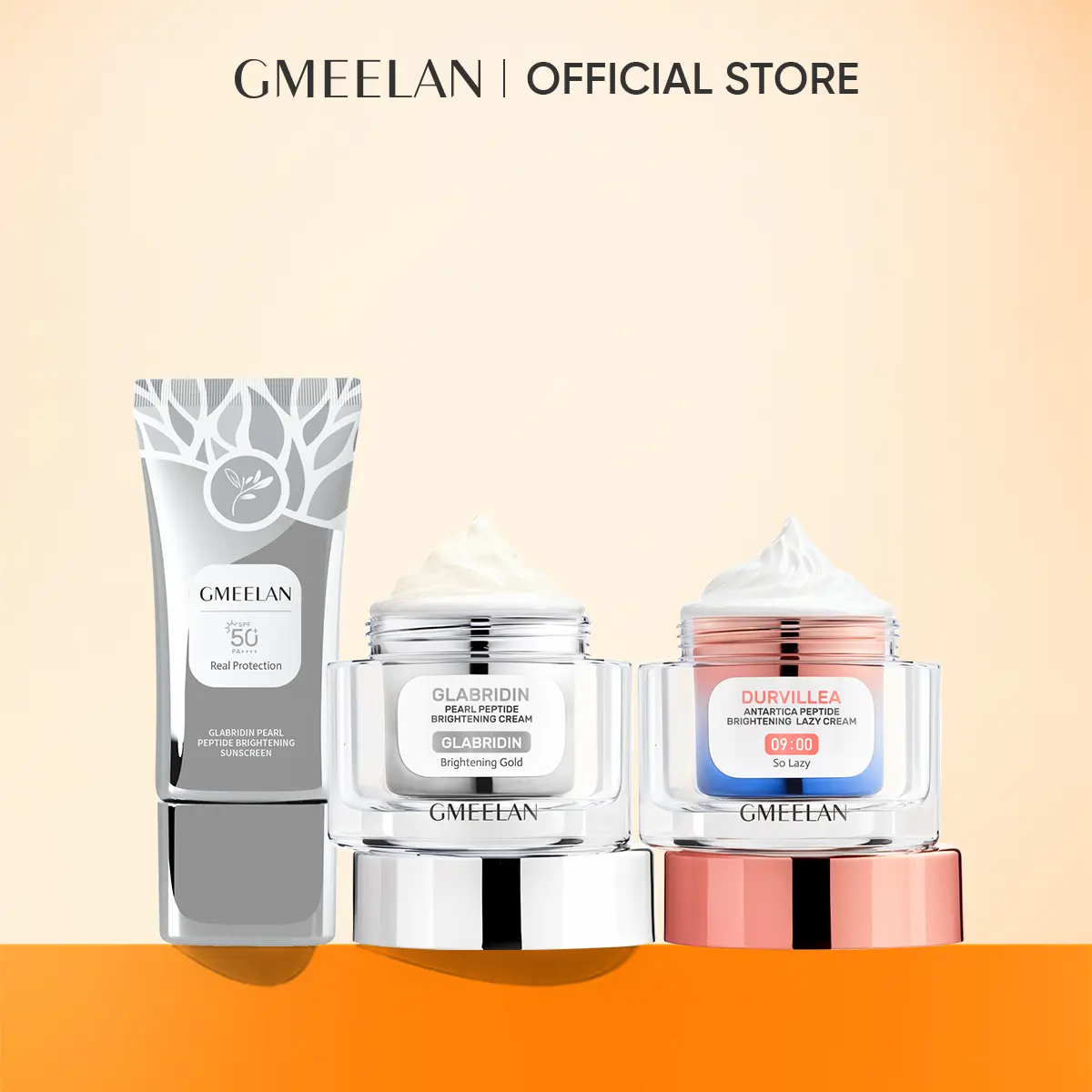 GMEELAN 3PCS Glabridin Pearl Peptide Brightening Sunscreen SPF50+ PA++++ 30g + Glabridin Pearl Peptide Brightening Cream 30g + Durvillea Polypeptide Pemulihan Krim Malas 30g