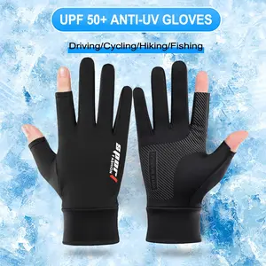 Sepasang Sarung Tangan Motor Sepeda Pria Ice Silk Gloves Anti Slip Es Sutra Anti Air UPF 50+ Anti-UV Gloves Hitam Minimalis untuk Driving & Cycling