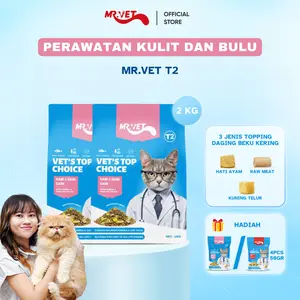 (FREE 4PCS 50gr Makanan Kucing Mr.Vet ) Kombo 2 paket Makanan Kucing Kering Mr.Vet 1kg yang membuat Bulu mengkilap, Mengurangi Kerontokan, cocok untuk Segala Usia