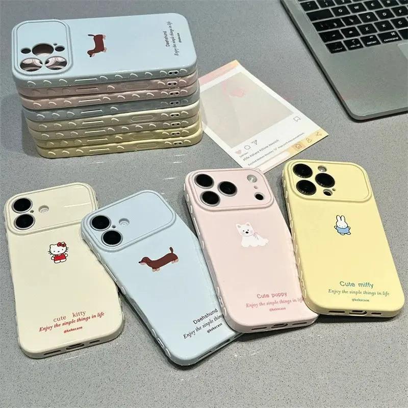 Ốp Lưng điện thoại động vật dễ thương kẹo màu, thỏ con, mèo con, chó xúc xích Cho IPhone 18 16 17 14 12 15 Pro 18 15 17 16 12 13 11 14 Pro Max 7 8 14 16 15 Plus XS XR XSMAX SE2020,Ốp Lưng Viền Trái Tim Dành,Chống Sốc,Bảo Vệ Camera