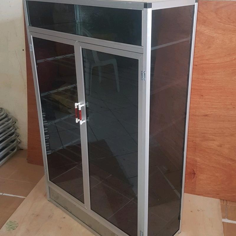 rak lemari sepatu aluminium kaca 2 pintu 2