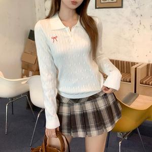 Áo Len Dệt Kim Dài Tay Cổ Polo Cho Nữ, Thiết Kế Thêu Phong Cách Hàn Quốc, Dáng Ôm, Hàng Mới Về Mùa Thu, Áo Lớp Bên Trong Thường Ngày 9112 #