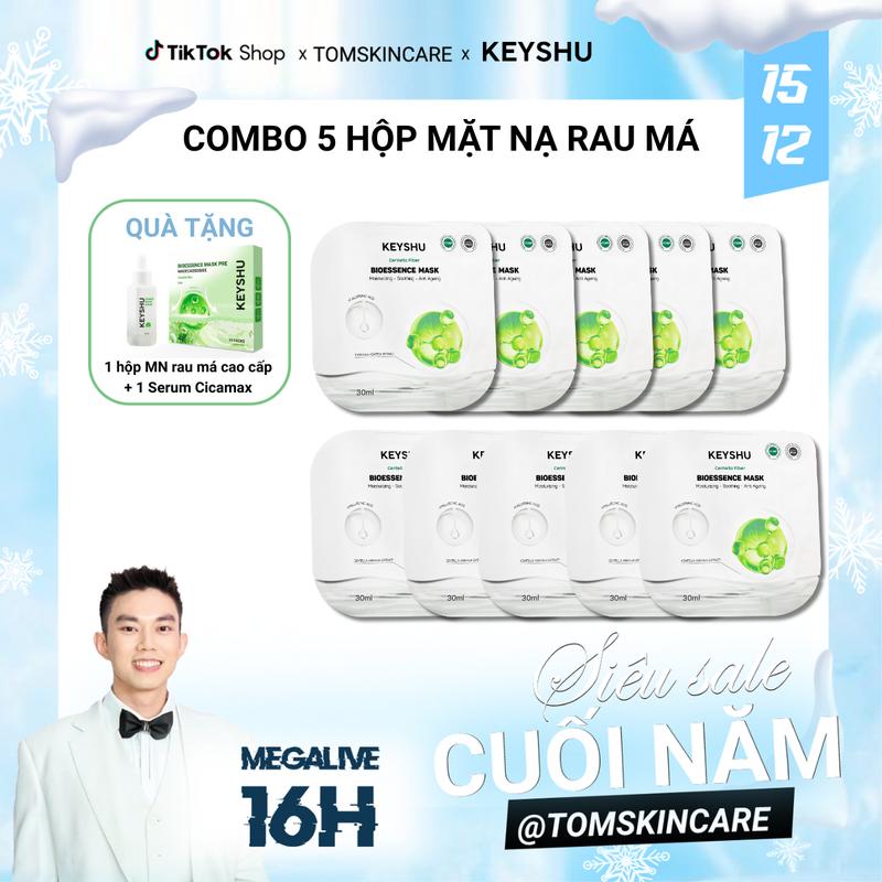 KEYSHU X TOMSKINCARE Combo 5 Hộp Mặt Nạ Sợi Xơ Rau Má Centella Fiber KEYSHU Dưỡng Ẩm Làm Mềm Da Hỗ Trợ Ngăn Ngừa Lão Hóa 10 Miếng