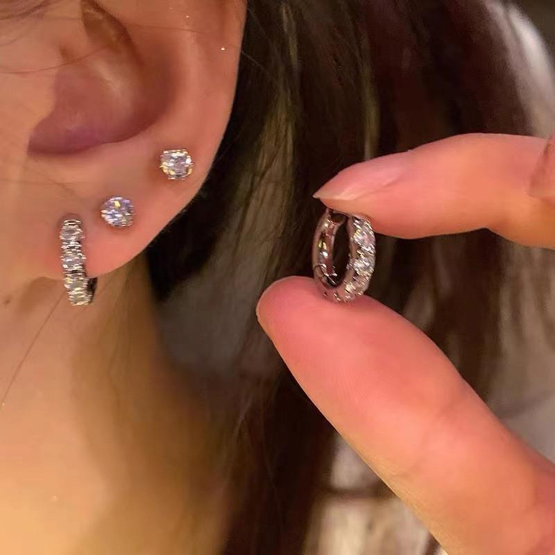 Bộ 4 Bông Tai Đinh Nữ Zircon Màu Bạc Thiết Kế Tối Giản Hiện Đại Thanh Lịch Dễ Phối