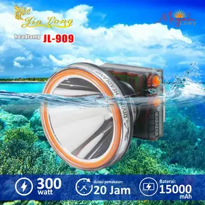 Senter Kepala Selam Jinlong JL 909 300Watt ABS Premium 15000 mAh Charge Jack angka 8 Kedalaman hingga 200m  Super Terang Baterai Tahan Lama durasi 20 jam