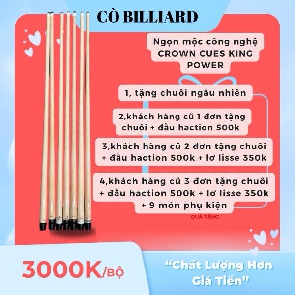 Ngọn cơ bida lỗ mộc công nghệ CROWN CUES KING POWER chỉ có tại cò billiard shop