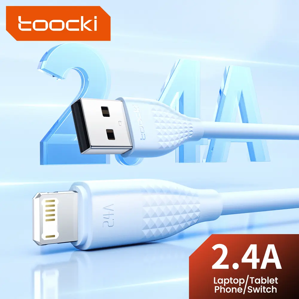 Toocki USB Lightning Cable for iPhone 14 13 12 11 Pro Max XR XS 8 7 6 SE iPad Airpods 2.4A Cable for iPhone Charger Data Wire