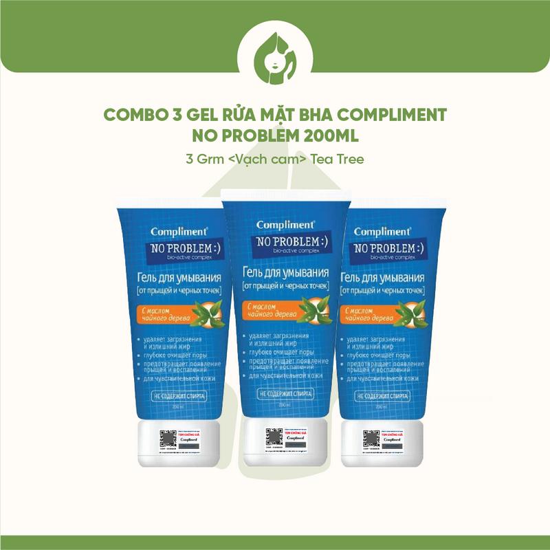 [VÕ HÀ LINH x COMPLIMENT] COMBO 3 Gel rửa mặt BHA Compliment No Problem 200ml
