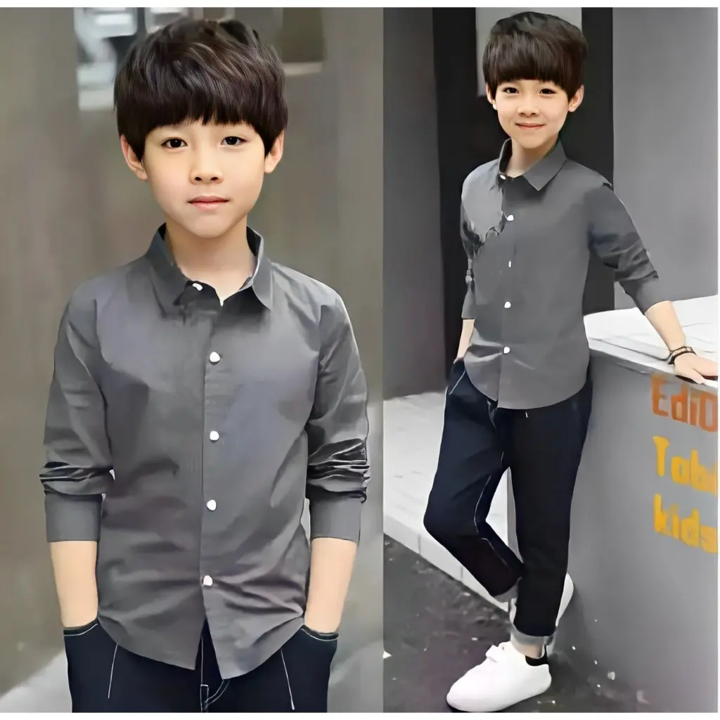 Kemeja Polos Katun Anak Laki-Laki Lengan Panjang umur 7-13 Tahun Anak Tanggung warna Lengkap