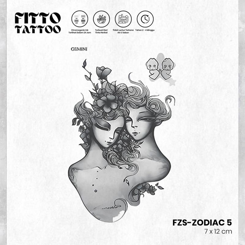 tato temporer premium semi permanen tattoo fruit ink zodiac tatoo zodiak tatto pisces gemini leo taurus Temporary 6