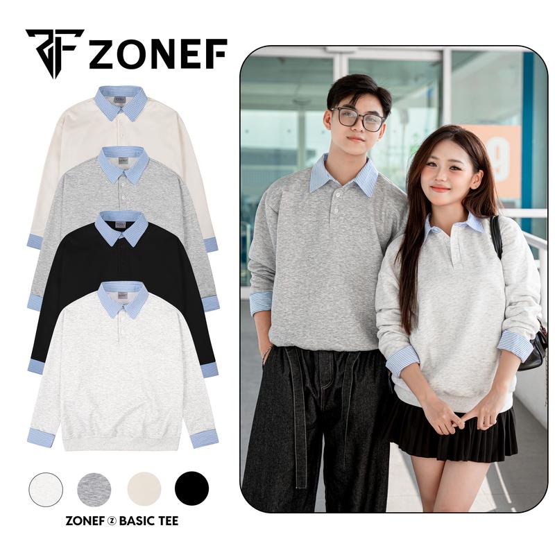 Áo Sweater Dài Tay Phối Sơ Mi Kẻ Xanh Nhạt Liền Thân. Áo Sweater nỉ 2 da nam nữ oversize Menswear