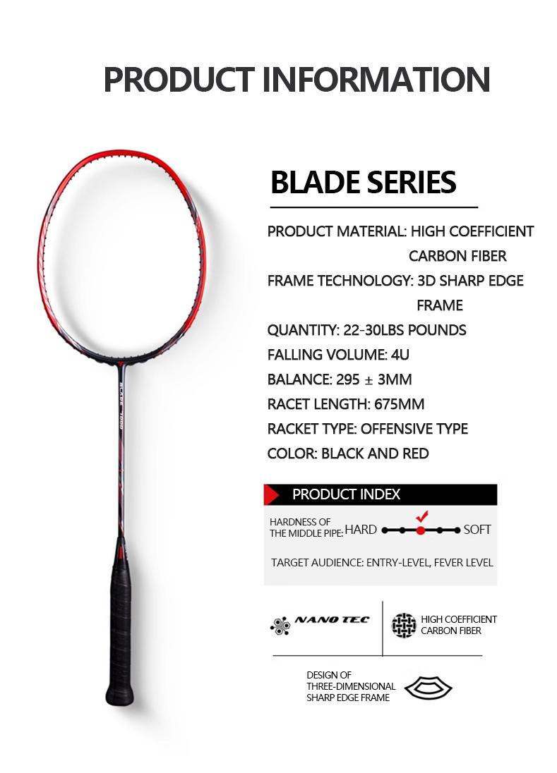 ORBITAL BLADE RAKET BADMINTON FULL CARBON MAX:35LBS 4U (82±2g) Tipe Menyerang Balance 295±3MM
