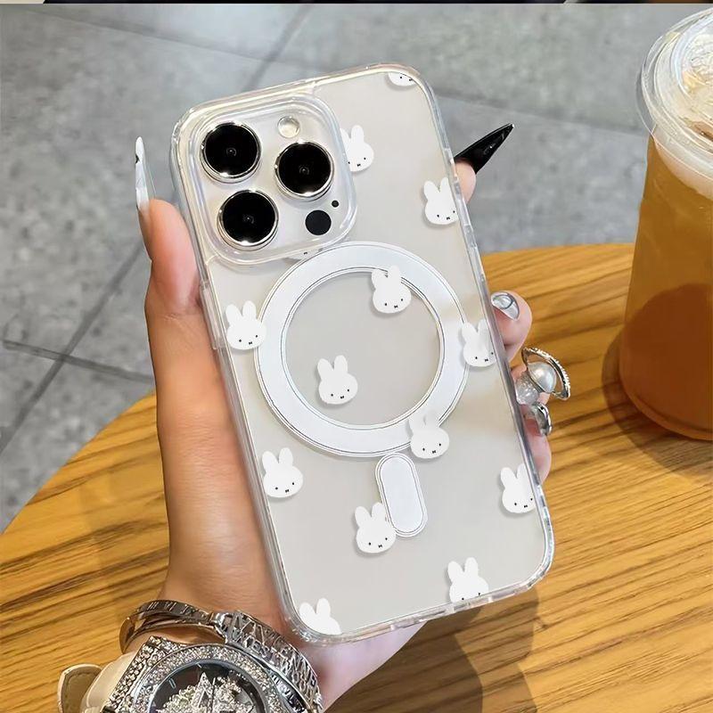 Vỏ hút từ tính trong suốt Đơn giản Thỏ cho Apple 16/15/14 / 13promax Vỏ điện thoại di động 12 / 11