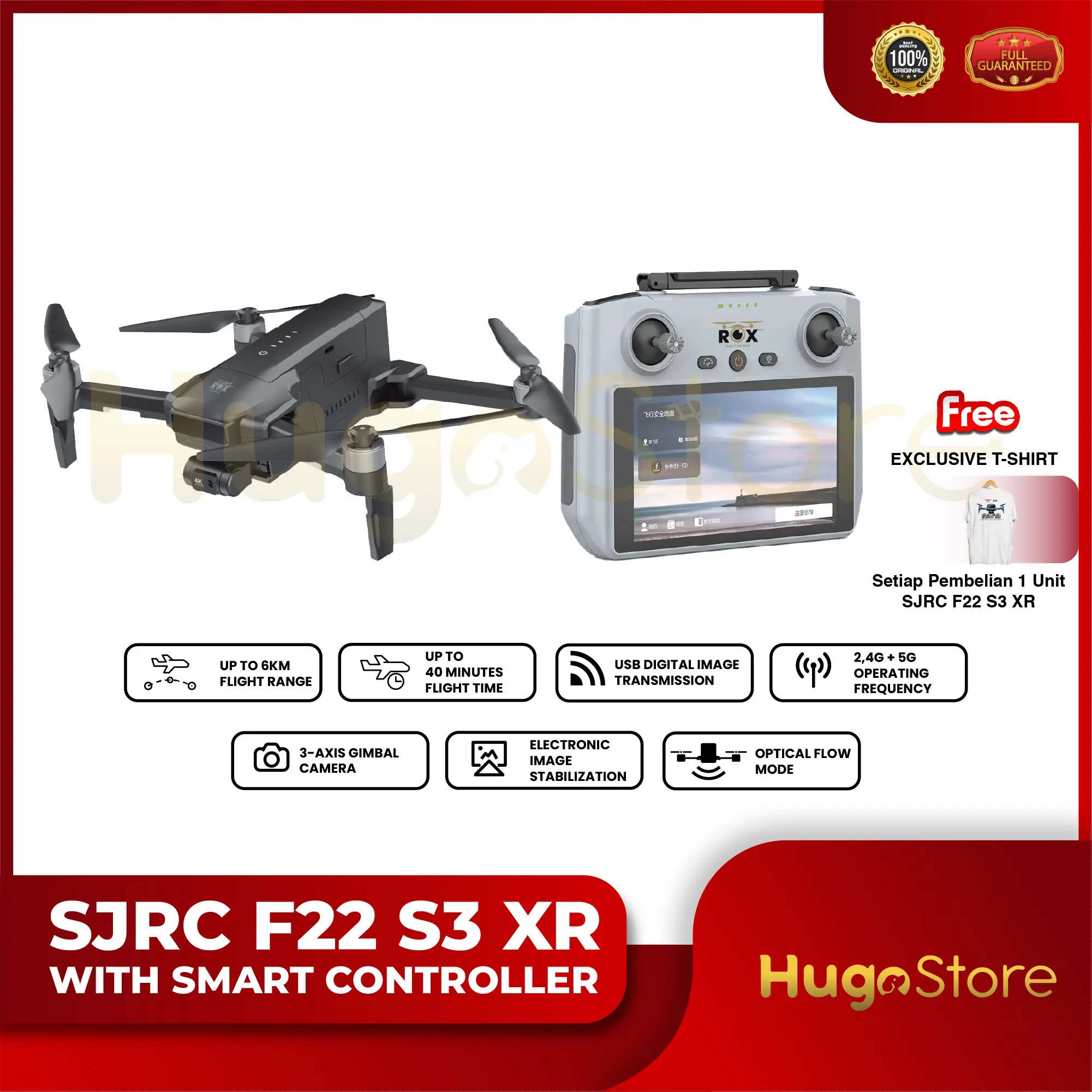 SJRC ROX F22 S3 XR WITH SMART CONTROLLER  GPS 3-Axis Gimbal 4K 6KM 40 Min