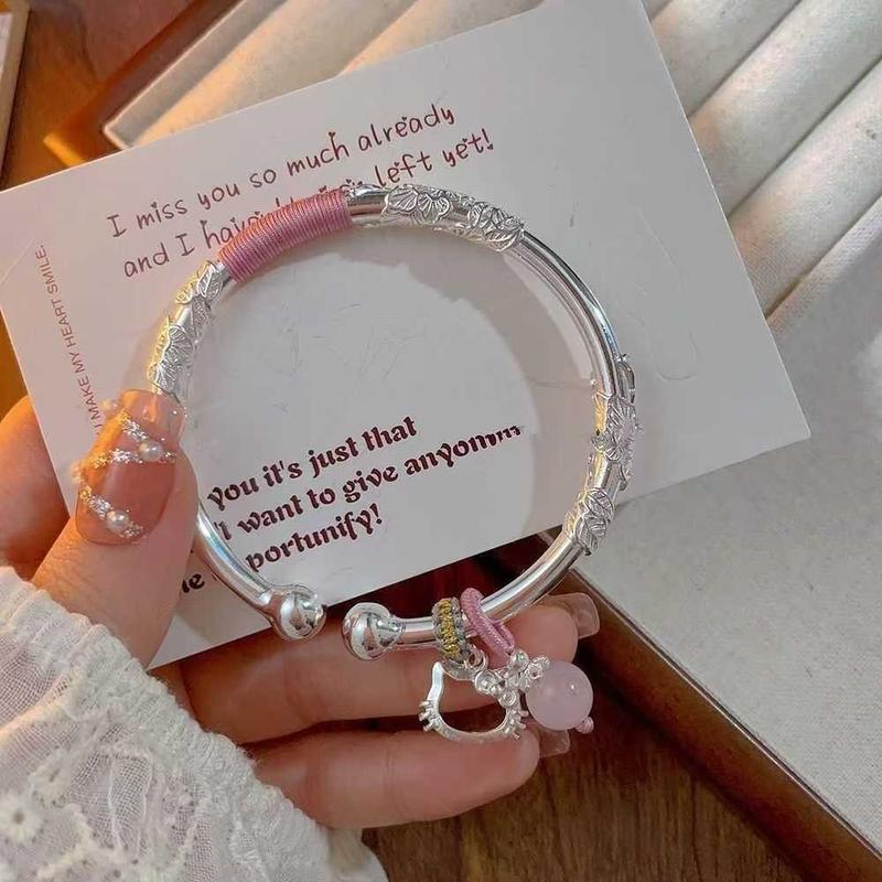 Vòng Tay Bạc Sterling Chính Hãng ins Nữ 999 Vòng Tay Bạc Nguyên Chất Mở Trượt Chắc Chắn Cho Bạn Gái Quà Tặng Sinh Nhật / Hạt 12.20