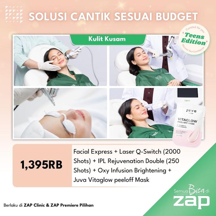 Gambar Facial Express + Laser Q-Switch Nd:Yag Double (2000 Shots) + IPL Rejuvenation Double (250 Shots) + Oxy Infusion Brightening +  Juva Vitaglow Peeloff Mask dari ZAP Clinic Kota Administrasi Jakarta Selatan Tokopedia