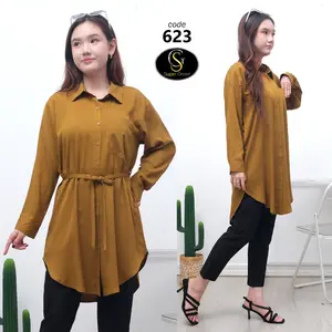 Ready- TUNIK WANITA TERBARU / TUNIK TALI PINGGANG, KATUN TWILL 30S - 623