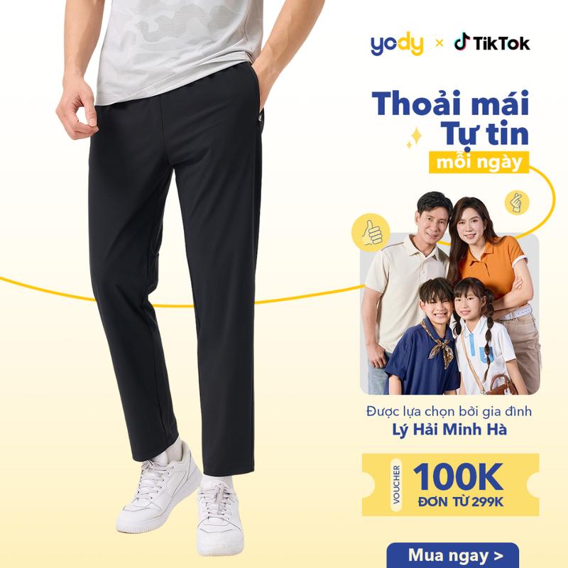 Quần gió dài nam quần thể thao nam YODY dáng suông, vải co giãn, mềm mại, thông thoáng MATP25S005