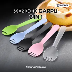 [ISI 10 PCS] Sendok Garpu 2 In 1 | Spork Kue Disposable | Sendok Garpu Plastik Steril | Sendok Dessert Puding Buah Alat Makan Sekali Pakai