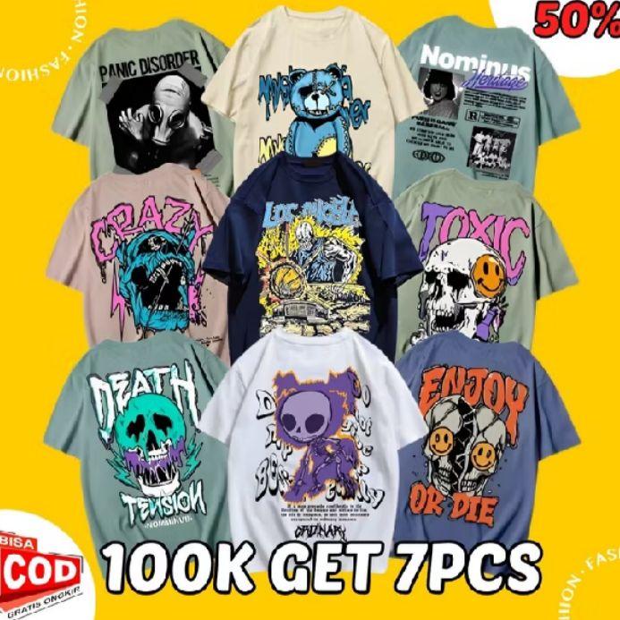 Cuci Gudang) Kaos Pria 100rb Dapat 7 Pcs Trendyy / Kaos Distro Dewasa Terbaru Combed Kombinasi Keren 0