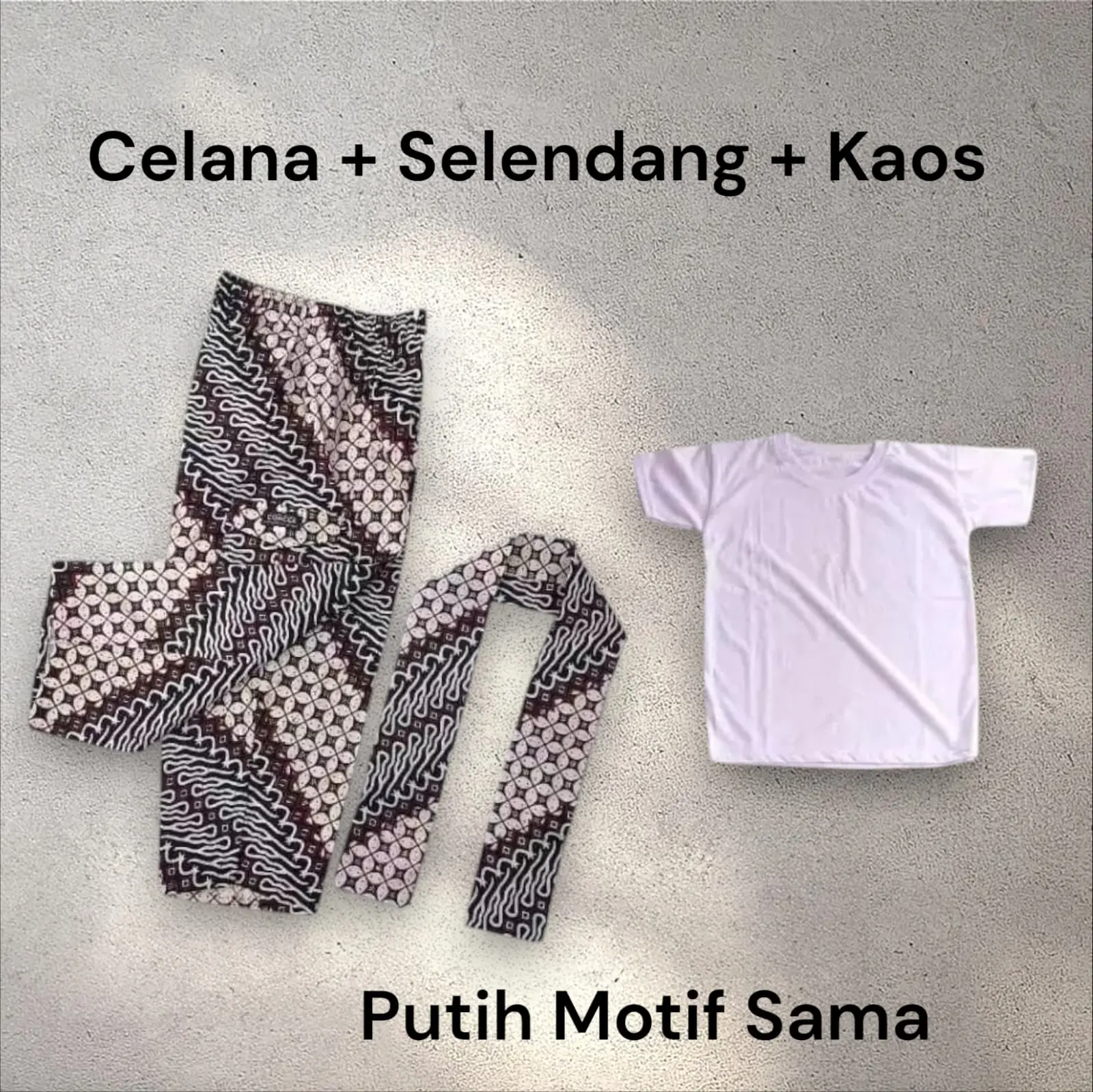 Celana Batik Betawi Paket Kaos dan Selendang Motif Sama