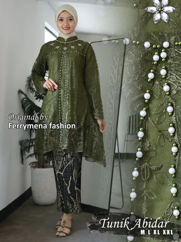 SET KEBAYA MODERN TUNIK ABIDAR PAYET BAJU SERAGAM PESTA ELEGAN KEBAYA KONDANGAN MEWAH KEKINIAN 0