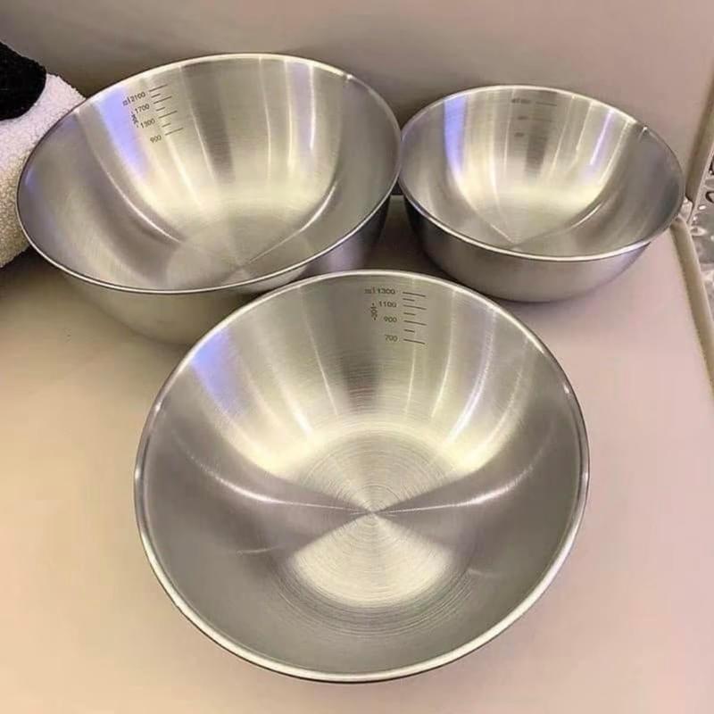 Combo 3 Bát Âu Trộn Inox Trộn Bột Salad, Uớp Thịt, Đánh Trứng Cao Câp Chia Vạch…