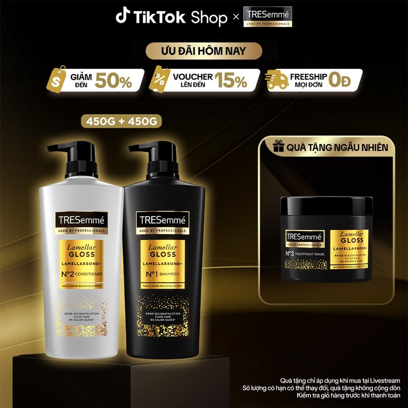[1] Combo Dầu Gội Và Dầu Xả TRESemmé Lamellar Gloss LamellarBond+ Phủ Bóng 8X Chuẩn Salon 450g, 450g