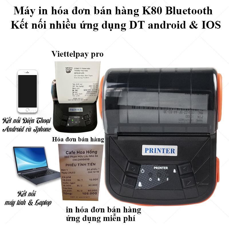Máy in nhiệt Bluetooth K80 in hóa đơn bán hàng từ điện thoại, tương thích ứng…