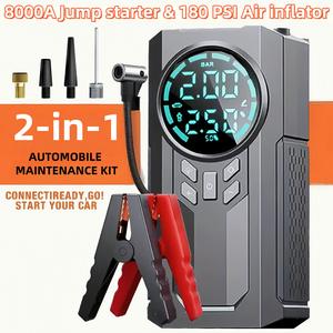 多機能ジャンプスターター、180PSIエアコンプレッサー搭載、8000Aエンジンスターター、12V/24V対応車載緊急救援キット