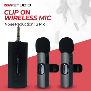 (2 MIC) TaffSTUDIO Clip On Mic Wireless Noise Reduction Vlogging Singing 3.5mm 2 Microphone - K35 Pro - Black