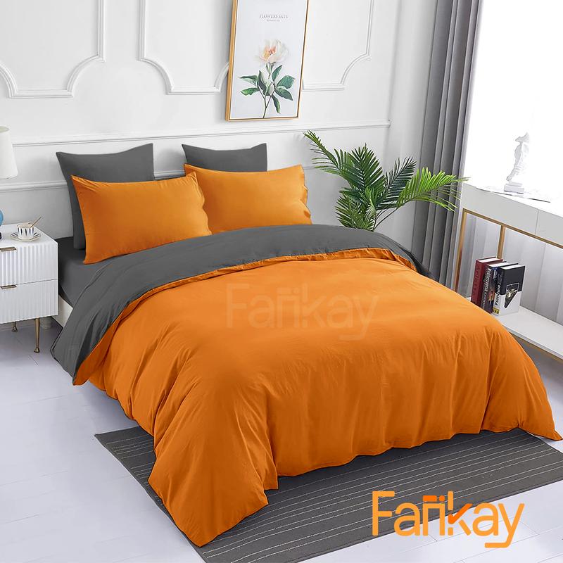 Bed Cover Set Sprei TwoTone Orange Dark Grey Ukuran 180x200/160x200/200x200 - Fankay 1