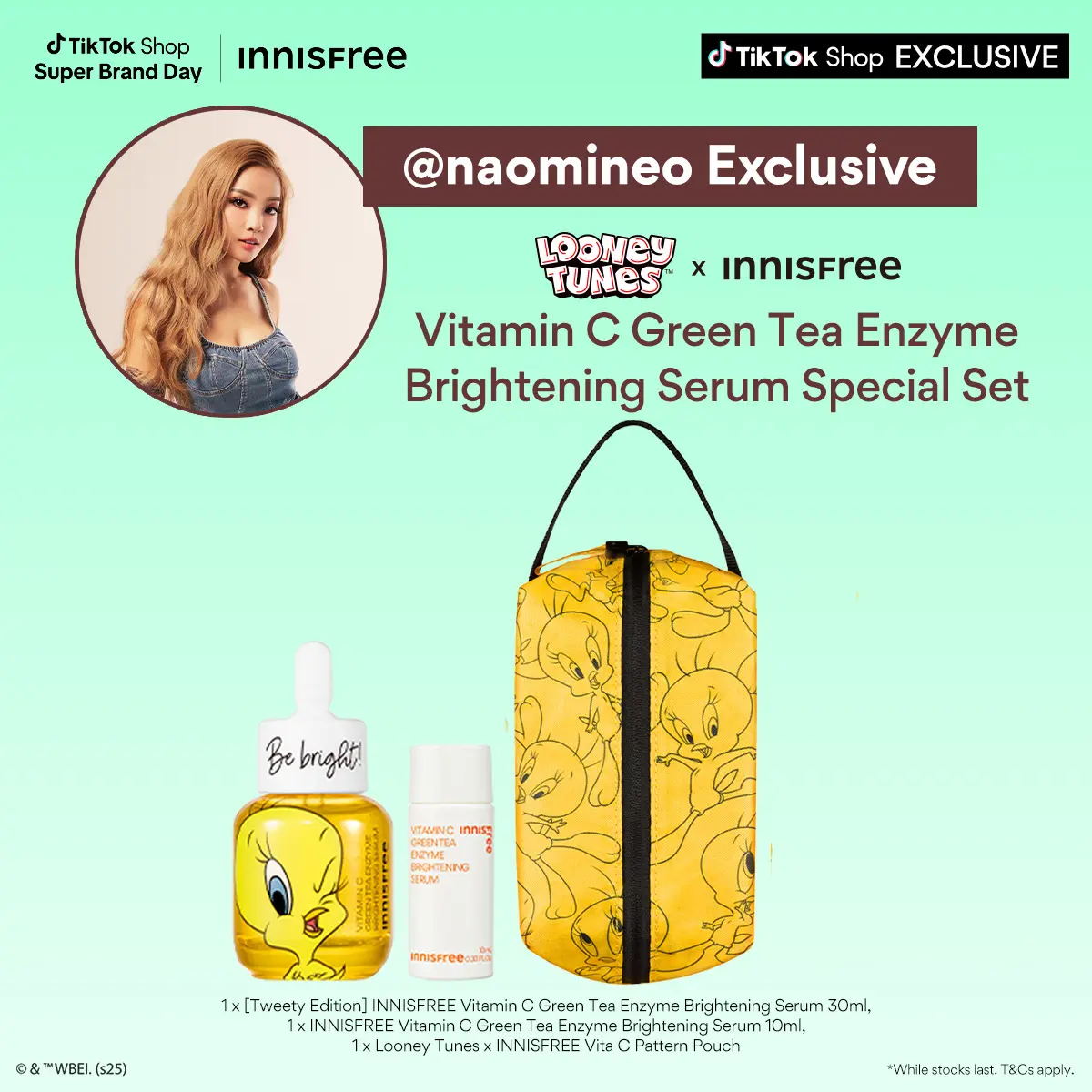Naomi Exclusive: Looney Tunes x INNISFREE [Tweety edition] Vitamin C Green Tea Enzyme Brightening Serum Special Set