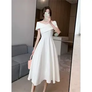 HL Dress Cantik Korea style Gaun Sabrina bahan scuba LD 90-100cm Gaun Wanita Gaun Kasual