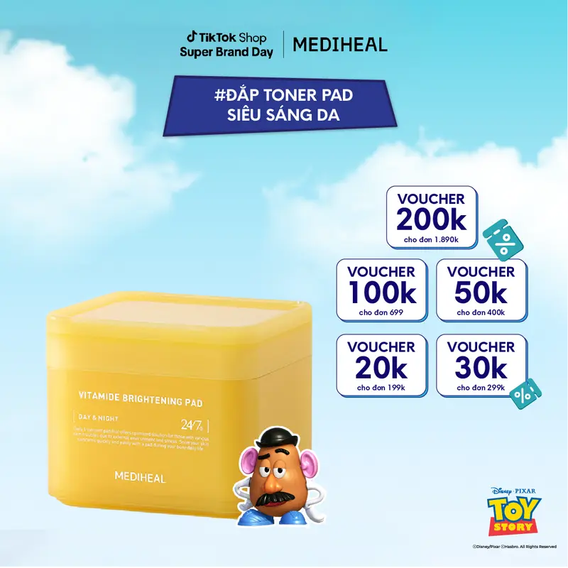 [Cơ Hội Cuối 24.05] Toner Pad MEDIHEAL Hỗ Trợ Làm Sáng Và Đều Màu Da Mediheal Vitamide Brightening Pad 180ml 100 Pads 2