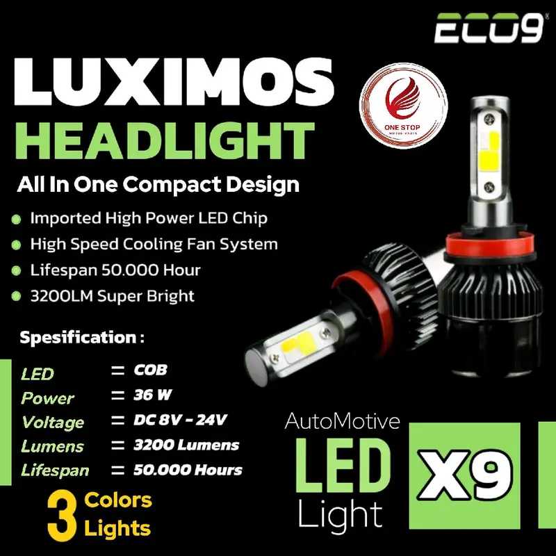 LAMPU LED Fog Lamp H11 H8 H16 HB3 HB4 Mobil X9 ECO9 Original Ori Asli Luminos Luximos Nine 0