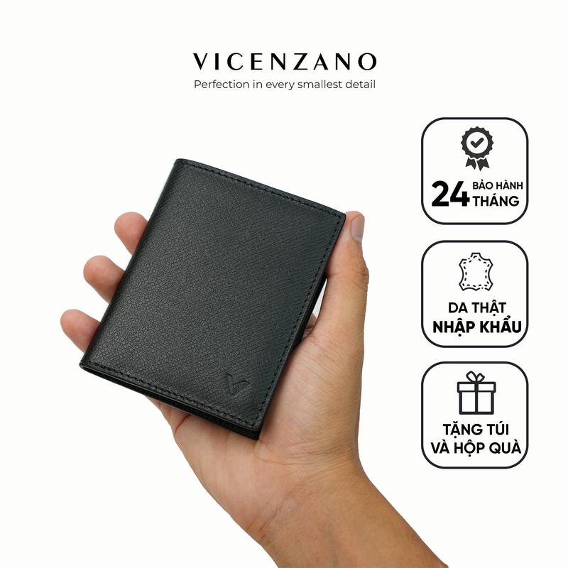 Ví Đứng Nam Mini Cao Cấp Anton Wallet, Thiết Kế Thanh Lịch, Tiện Lợi Kết Hợp Da Epsom Nguyên Tấm, Full Box Và Túi Xách Quà Tặng Thương Hiệu Vicenzano